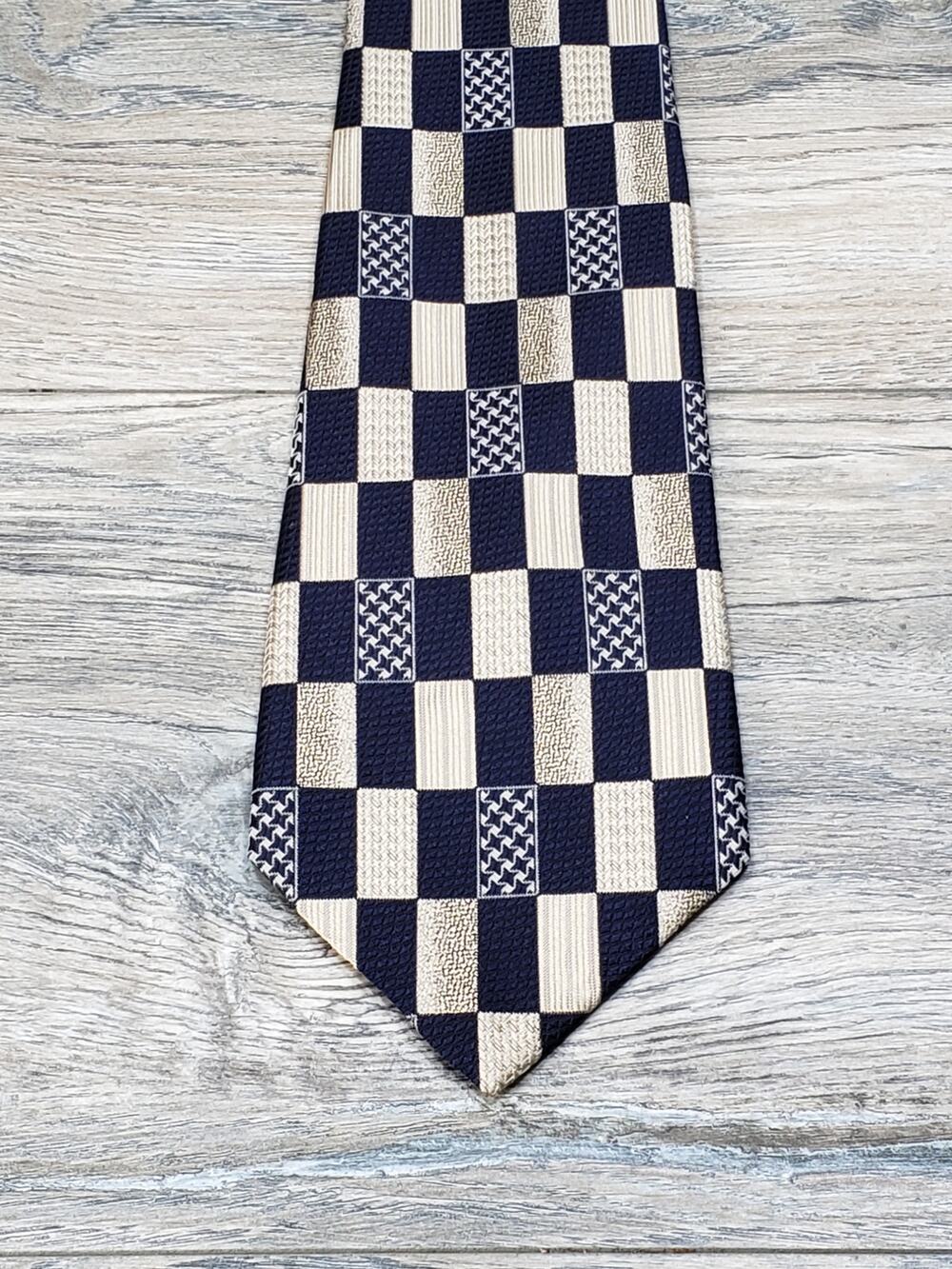 Adolfo Men's Polyester Dark Blue Geometric Neck Tie